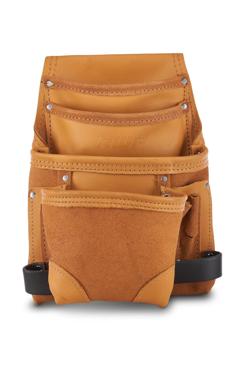 AWP Genuine Leather Premium Tool Pouch Multi-Pocket Organizer for Electricians, Compatible with Work Belts Up to 3 Inches Wide, Professional Tool Box for Efficient Organization, Tan | LT-683-3 - Image 1
